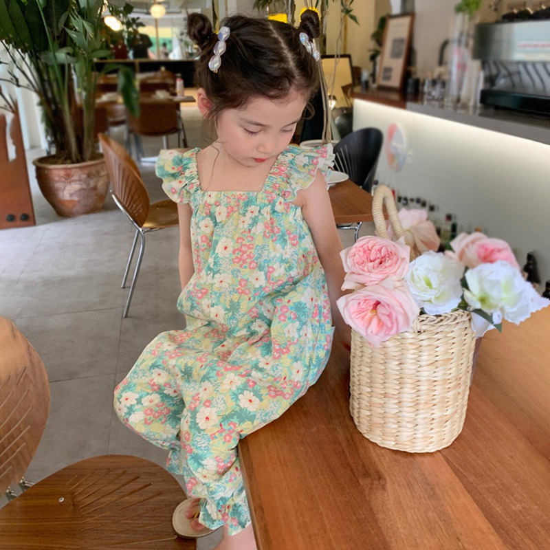 Se7en Áo liền quần In Hoa Mùa Hè Dễ Thương Cho Bé Gái