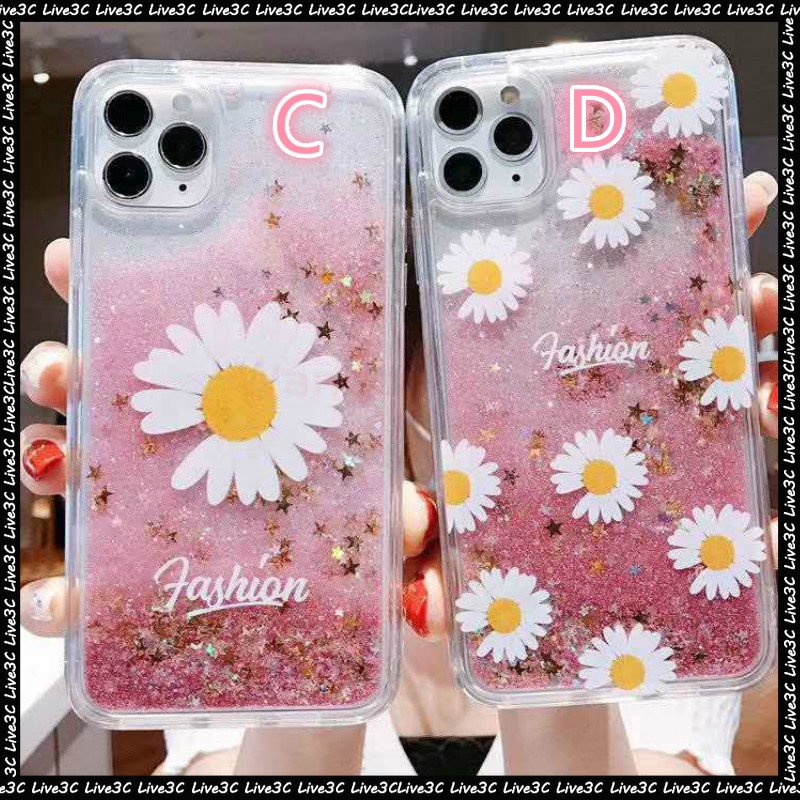 Ốp điện thoại trong suốt kim tuyến cát chảy hoa cúc GD cho Iphone 11 Pro XS Max XR XS X 7 8 6 6s Plus 5 5s SE