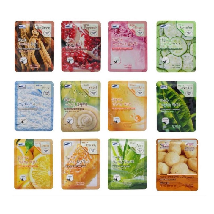 Bộ 10 gói mặt nạ chiết xuất trà xanh 3W Clinic Fresh Green Tea Mask Sheet 23ml x 10