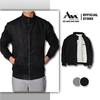 Áo khoác nam da lộn Amintino áo khoác bomber nam da lộn thiết kế mới nhất 2021