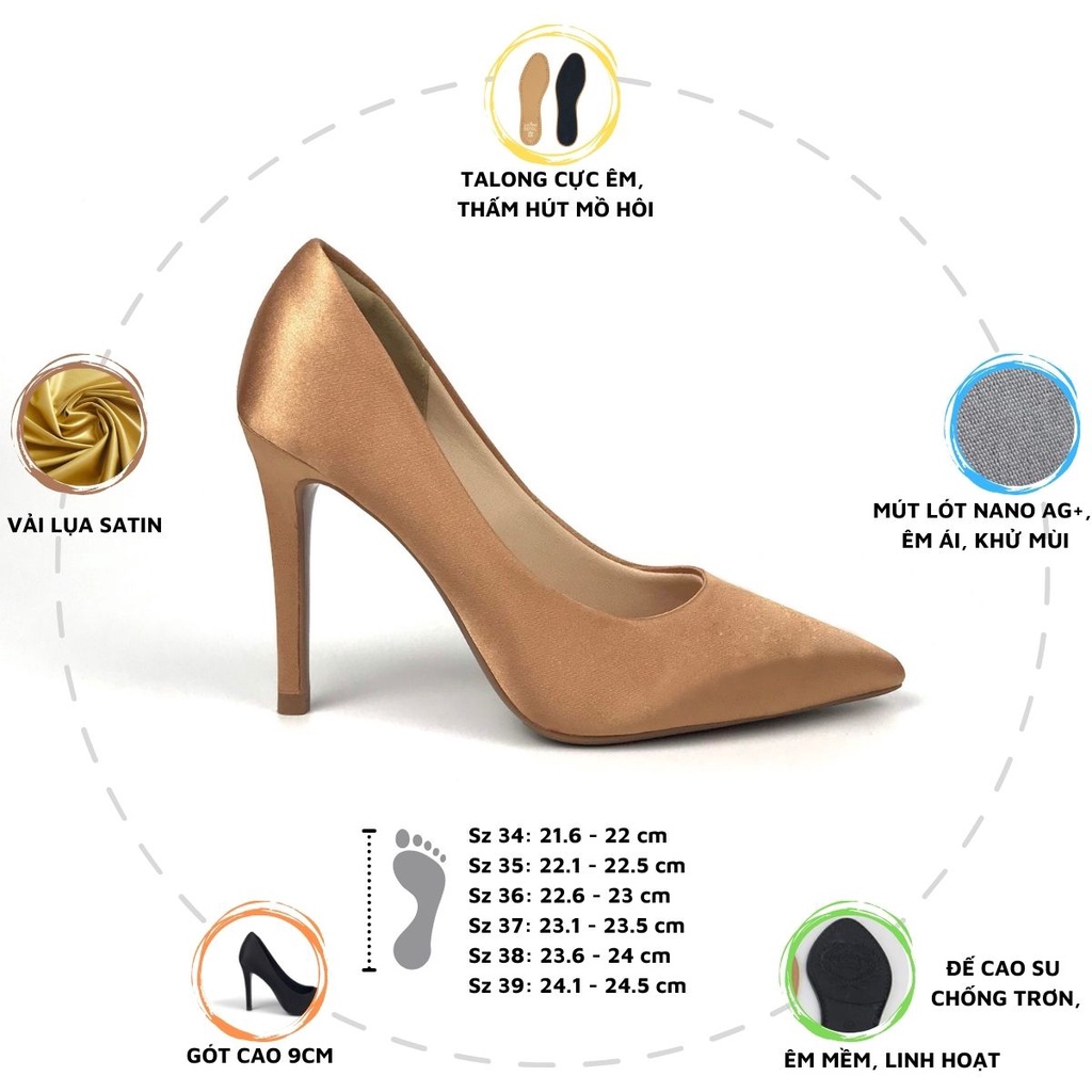 Giày cao gót mũi nhọn 10p STILETTO HADU G1018 lụa satin cực đẹp dáng siêu sang