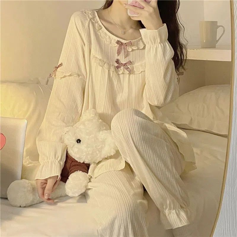 Bộ đồ ngủ UIOWOO dài tay phong cách công chúa ngọt ngào thời trang cho nữ