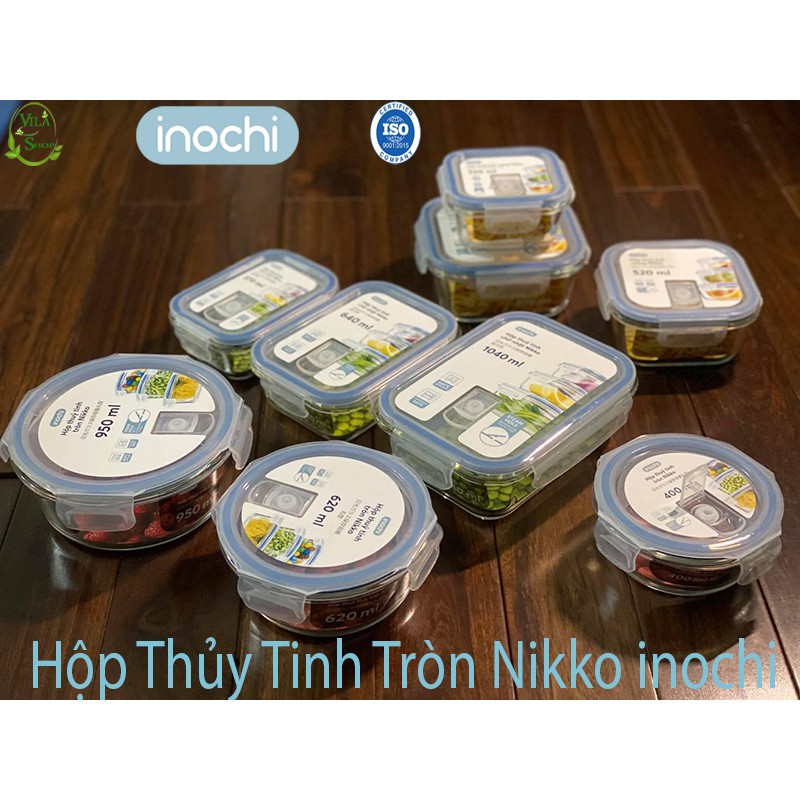 [ Bộ ] Hộp Thực Phẩm, Hộp Thủy Tinh Chịu Nhiệt Hình Tròn, Thủy Tinh Cao Cấp Inochi Sử Dụng An Toàn Trong Lò Vi Sóng