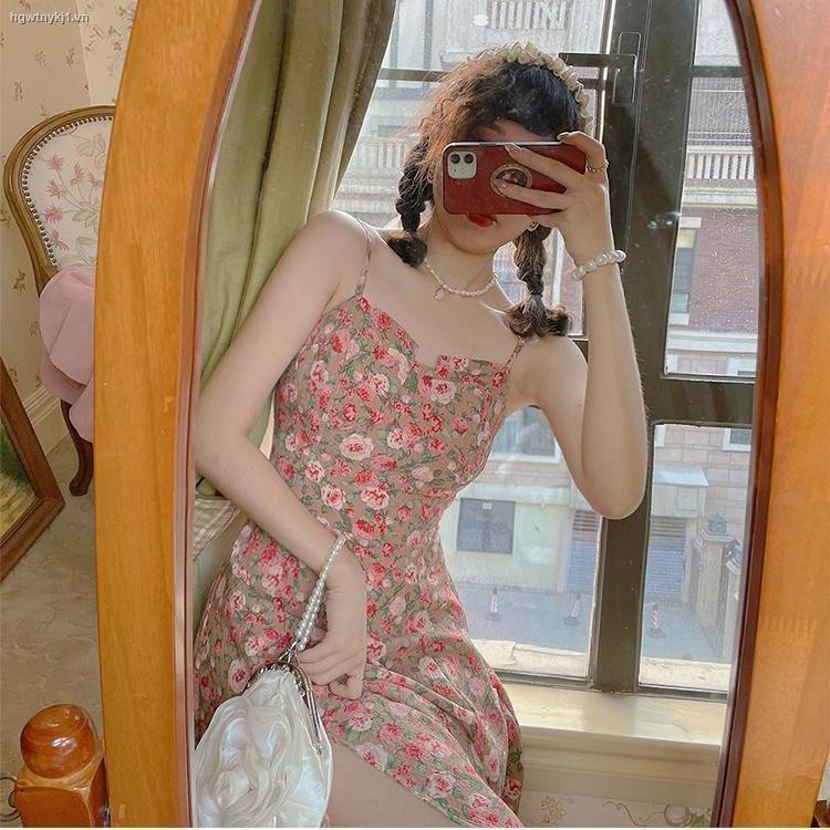 Đầm Nữ Cổ Vuông In Họa Tiết Hoa Phong Cách Retro Pháp Thời Trang Mùa Hè 2021