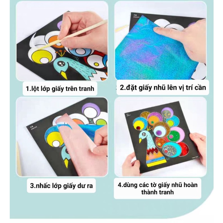 SỔ TRANH DÁN GIẤY KIM TUYẾN VÀ TRANH CÁT DIY CỰC THÚ VỊ, có clip cách chơi