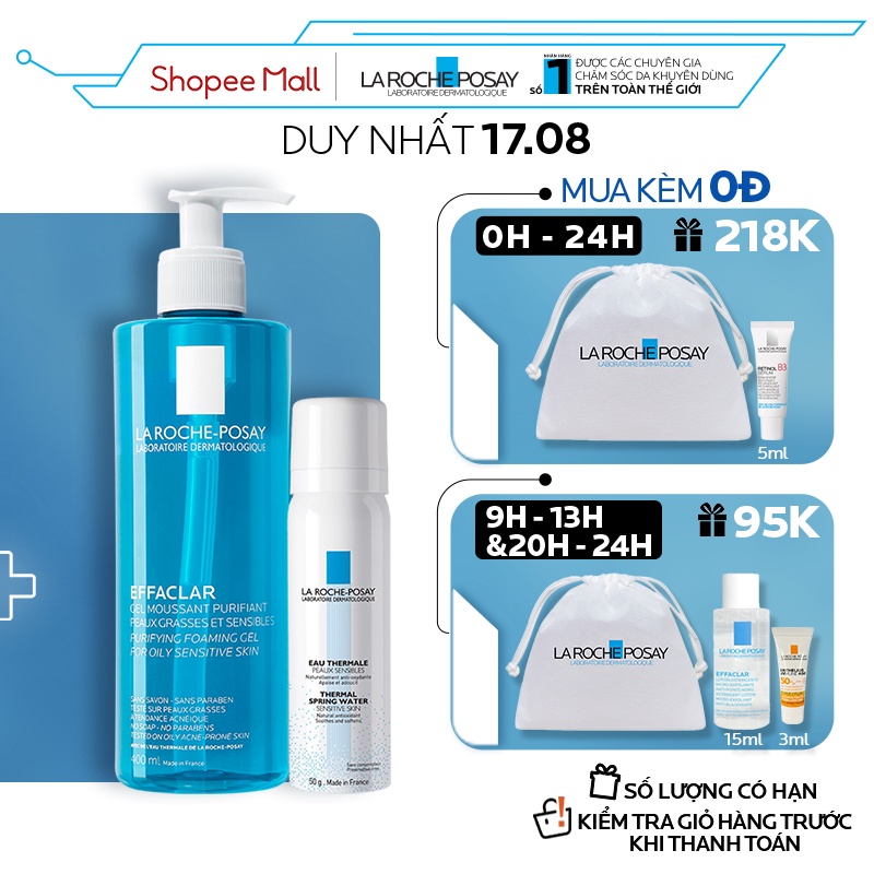 Bộ sản phẩm làm sạch và bảo vệ da dầu nhạy cảm La RochePosay Effaclar Gel