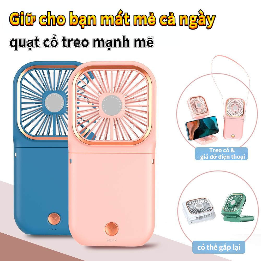 Quạt mini cắm usb đa năng 3000mAh Tích Điện Có Đế, Quạt cầm tay mini đeo cổ sạc điện 3 Tốc Độ Gió Quạt gấp Gọn