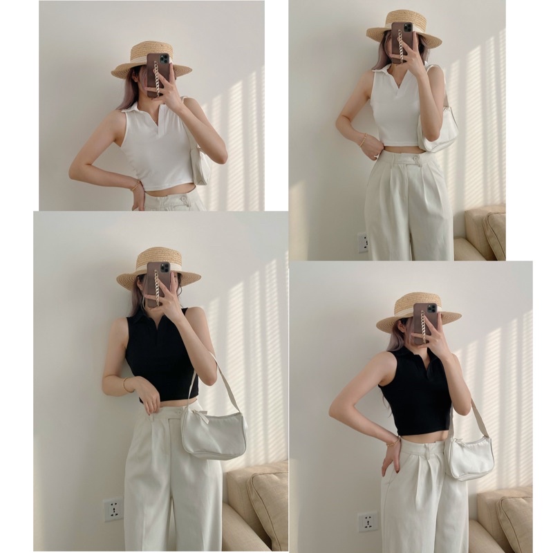 Áo CÓ CỔ sát nách croptop cổ đức hottrend phong cách thể thao năng động Áo thun croptop sang chảnh