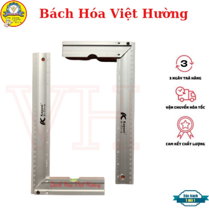 Thước Ke Góc Vuông Nhôm Kapusi Nhật Bản 30cm Có Thiết Kế Nivo cân bằng - Thước vuông 90 độ bằng chất liệu Nhôm chống gỉ