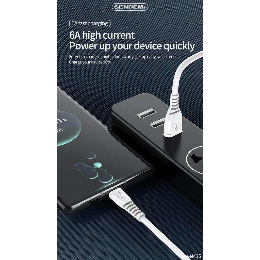 Dây cáp sạc và truyền dữ liệu M35 5V/6A dài 1m dùng cho nhiều dòng máy- Hàng Chính Hãng SENDEM