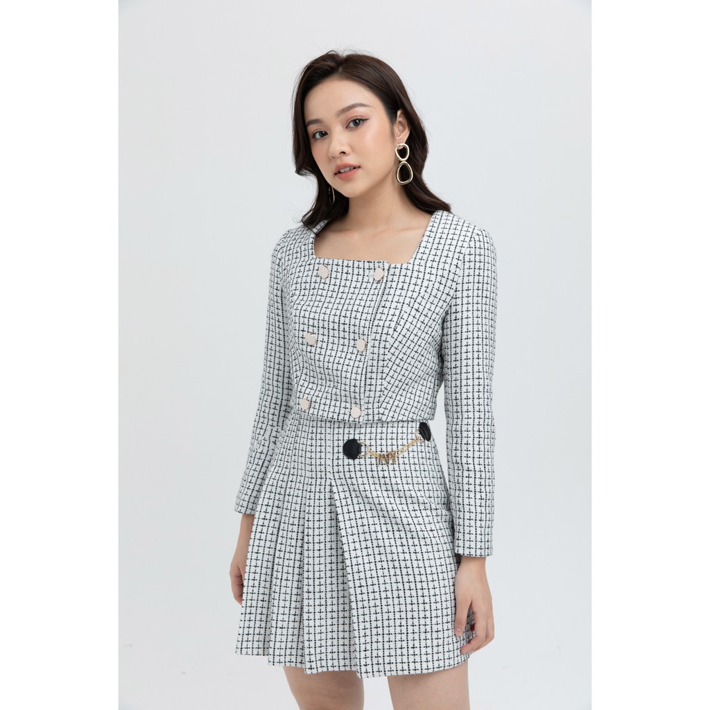 [NHẬP WABRTL5 GIẢM 10% TỐI ĐA 50K ĐH 250K ]Áo khoác nữ Tweed họa tiết kẻ IVY moda MS 67C5763