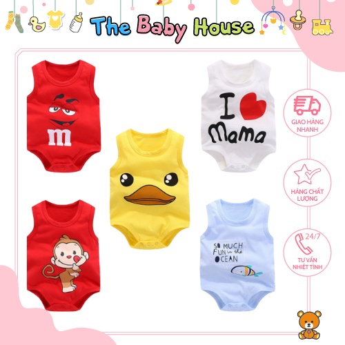 Bodysuit Cho Bé  𝐅𝐑𝐄𝐄𝐒𝐇𝐈𝐏 Set Áo Liền Quần Không Tay Họa Tiết Họat Hình Dễ Thương Thoải Mái Cho Bé