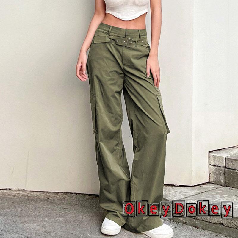 Quần Dài Lưng Cao Ống Đứng Màu Trơn Phối Túi Thời Trang Cho Nữ