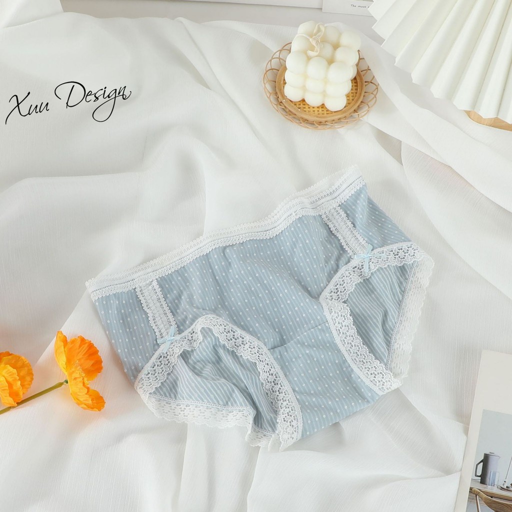 Quần lót nữ cotton họa tiết chấm bi phối ren viền dễ thương Xuu Design QC35