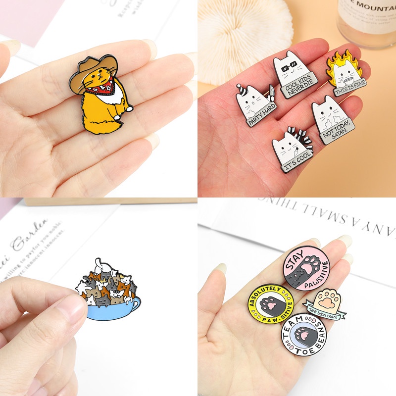Ghim cài áo QIHE JEWELRY chủ đề chú mèo nhiều kiểu tùy chọn trang trí quần áo/ quà tặng cho bạn bè