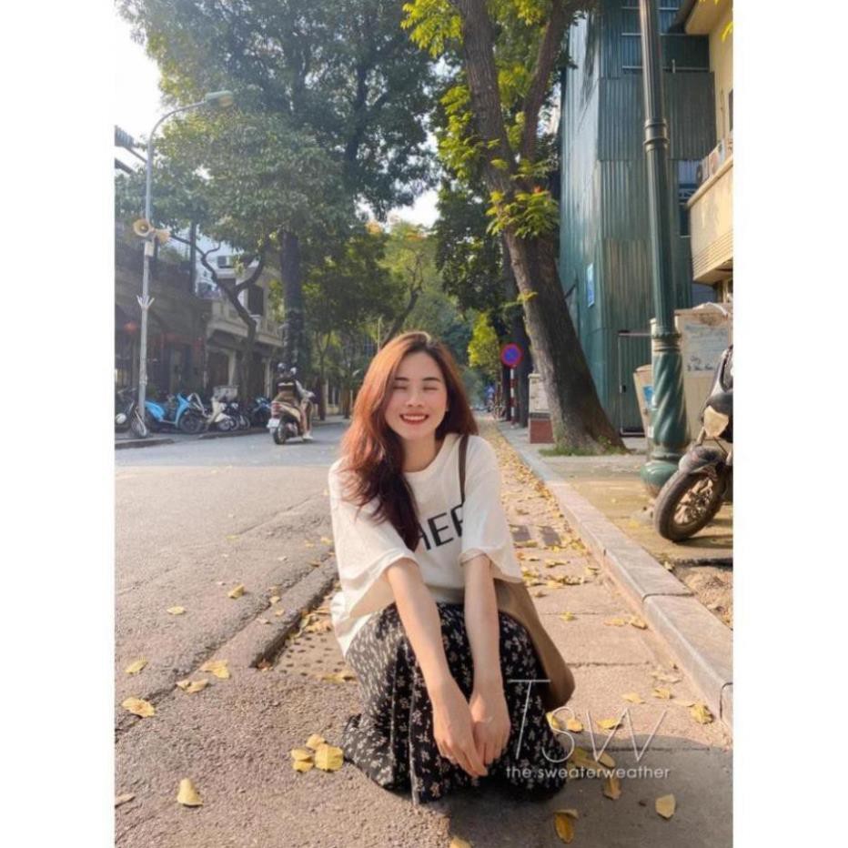 Chân váy xòe dáng dài phong cách vintage và áo phông chữ thời trang BANAMO FASHION 591 | BigBuy360 - bigbuy360.vn