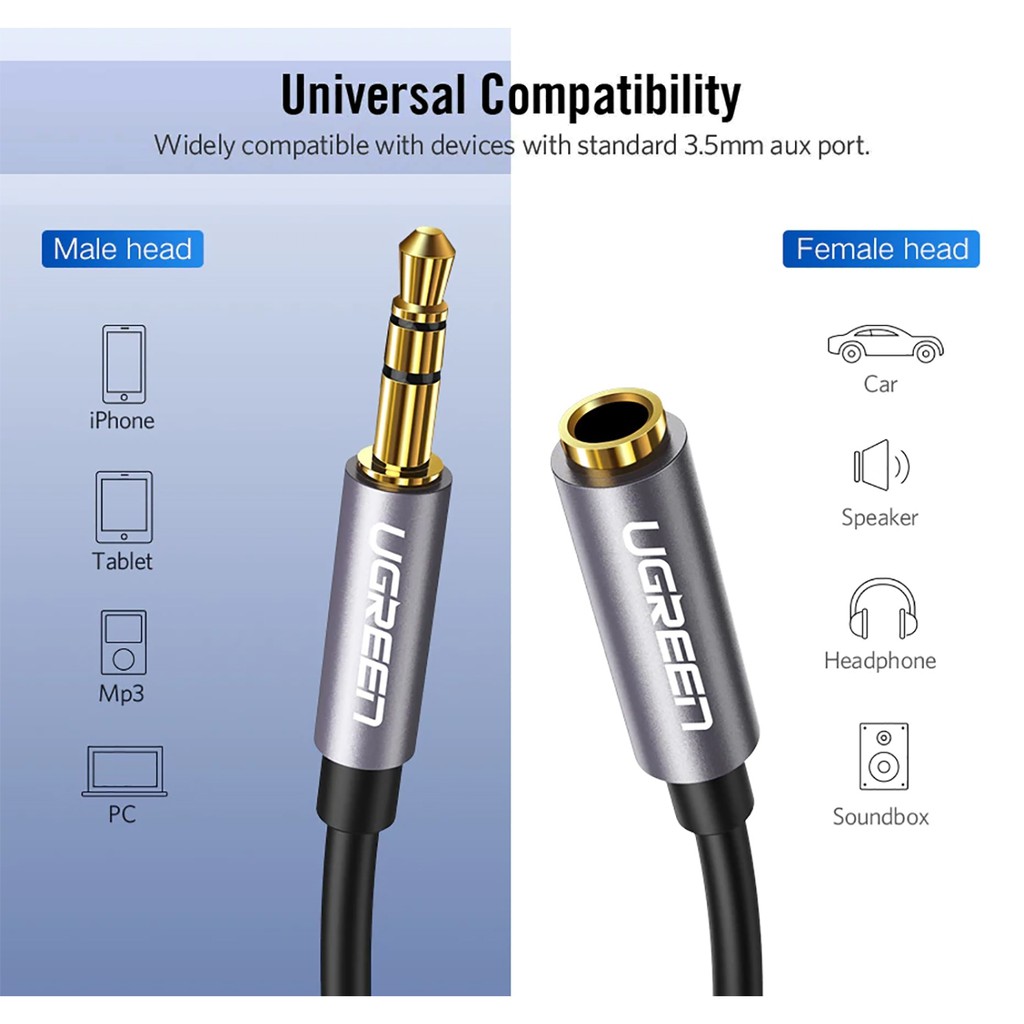 Cáp Audio 3.5mm nối dài tín hiệu âm thanh 3.5mm, mạ vàng 24K UGREEN 10779