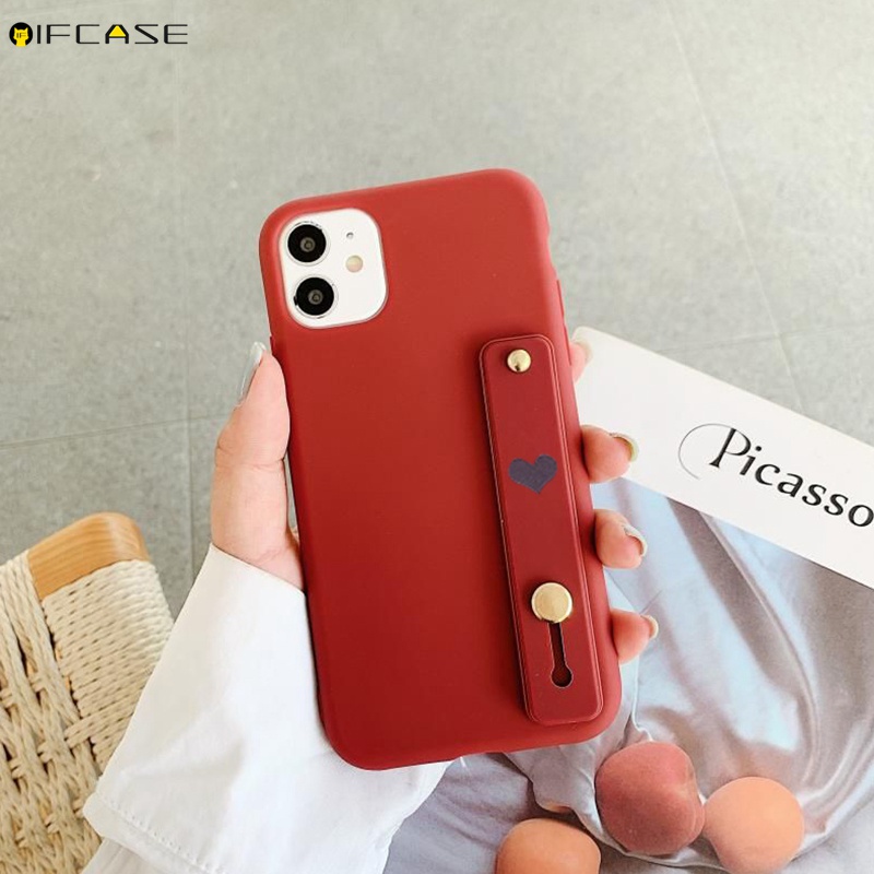 Ốp Điện Thoại Tpu Mềm Nhám Màu Kẹo Có Quai Cầm Tay Kiêm Giá Đỡ Hình Trái Tim Đơn Giản Cho Xiaomi Redmi 9 9a 9c Note 8 Pro 8t