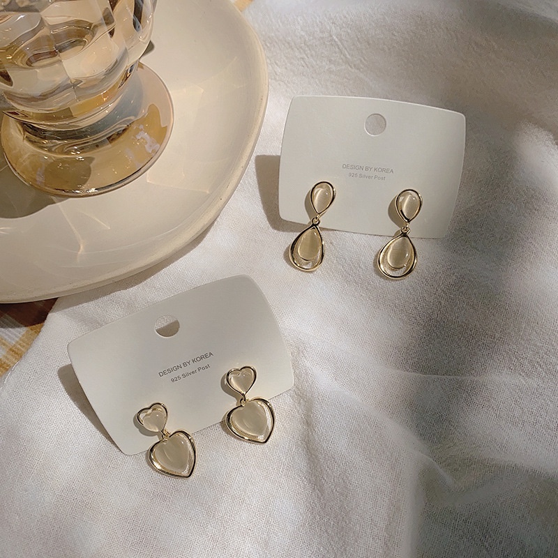 Khuyên Tai Hình Đồng Hồ Cát Đính Đá Mắt Mèo Thời Trang Hàn Quốc Cho Nữ