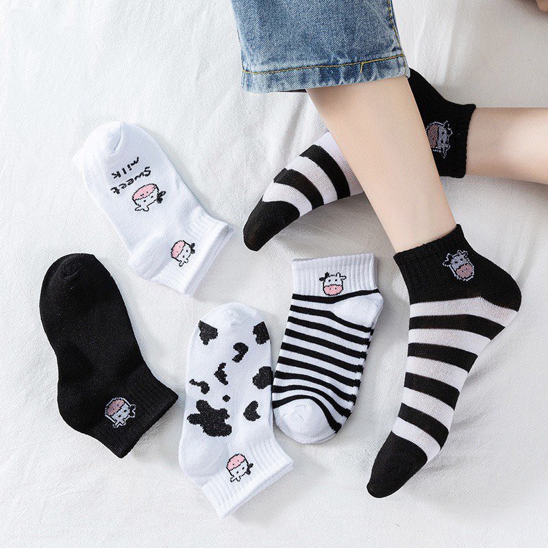 Tất nữ Bateno cổ ngắn hoạ tiết bò sữa đáng yêu TN130