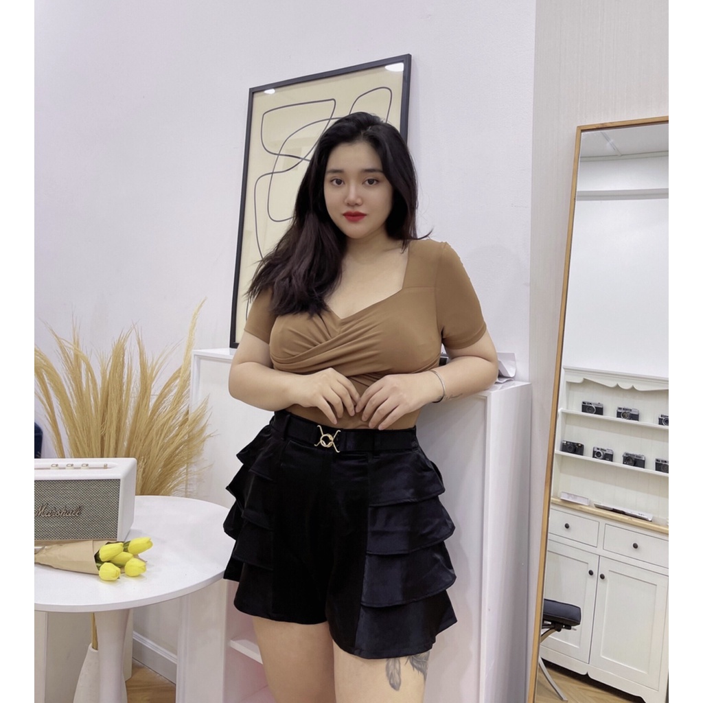 Bigsize: Quần kiểu thiết kế 3 tầng đen - hồng - nâu