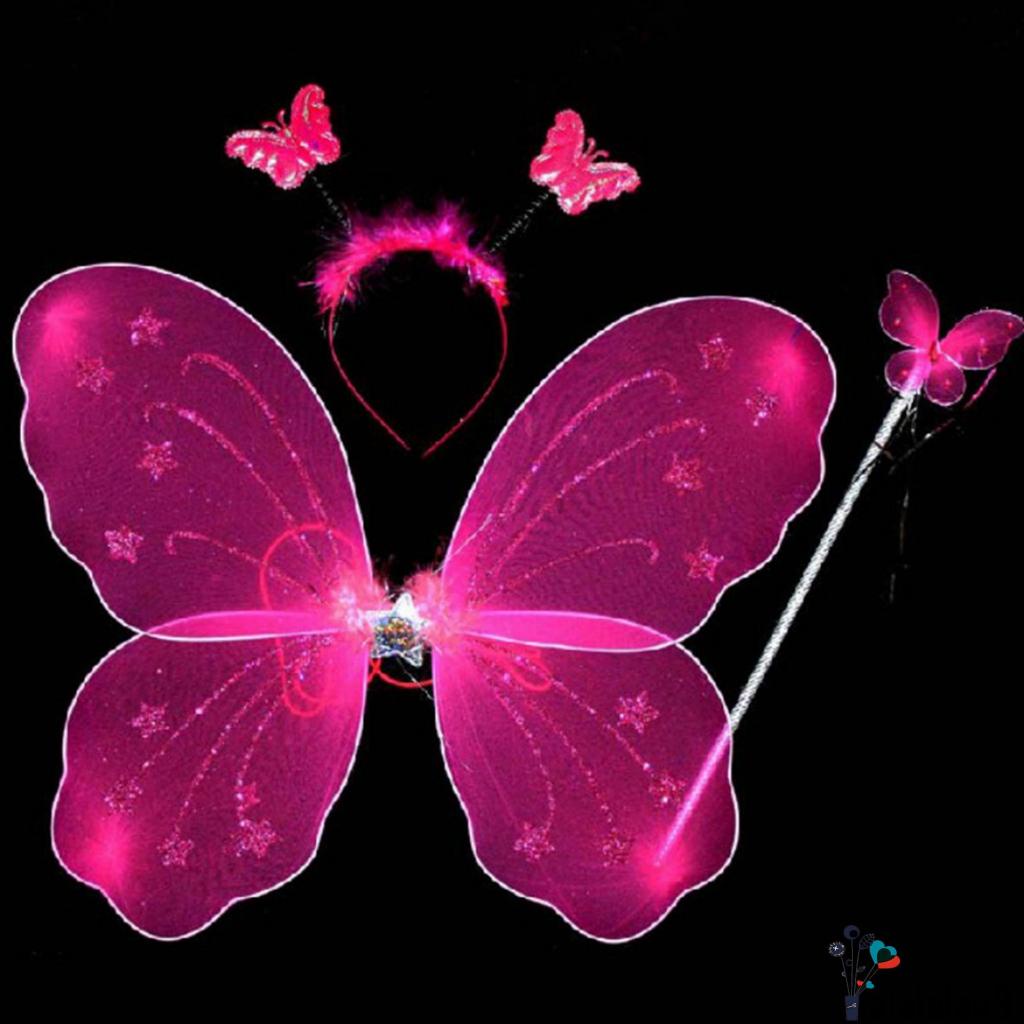 La-set Tóc Hình Cánh Bướm Lấp Lánh Kèm Đũa Và Băng Đô Xinh Xắn Cho Bé Gái