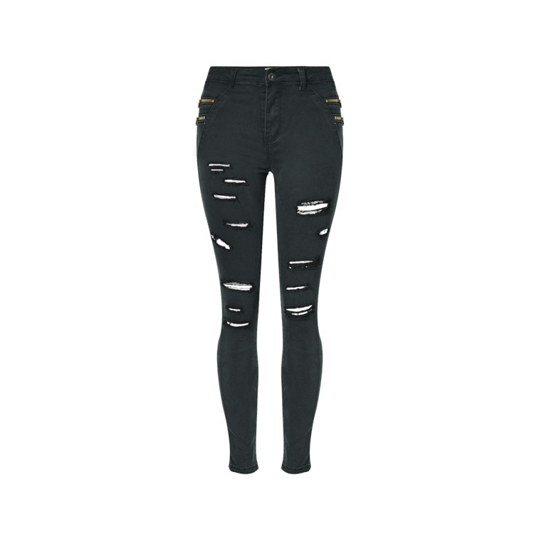 Mid Rise Black Jeans For Women Cut Out Hole Destroyed Jeans Woman Zipper Slim Stretch Skinny Jeans Push Up Ankle Denim Pencil Pants