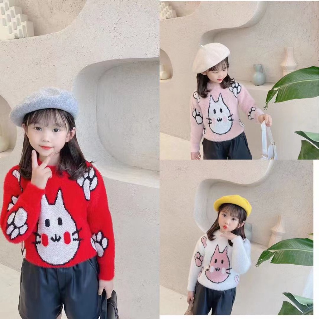 Áo len cho bé áo len lông thỏ cổ tròn len new quảng châu
