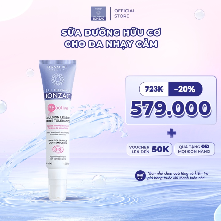 (HSD: 10/2022) Sữa Dưỡng Hữu Cơ Cho Da Nhạy Cảm Eau Thermale Jonzac Reactive High Tolerance Light Emulsion 40ml