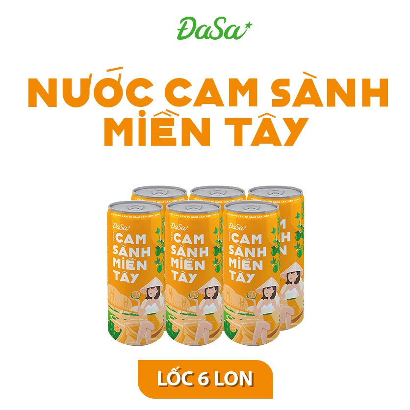 Nước Cam Sành Miền Tây ĐaSa - Bổ sung Vitamin C, Tăng cường Đề kháng - Lốc 6 lon x 240ml