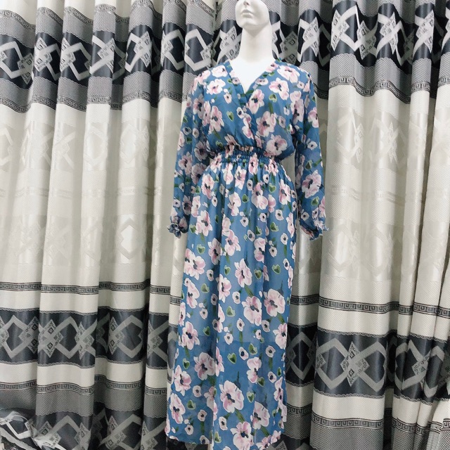 Đầm maxi NHIỀU MÀU đắp chéo ngực tay dài đầm vintage họa tiết hoa đầm bầu đi biển