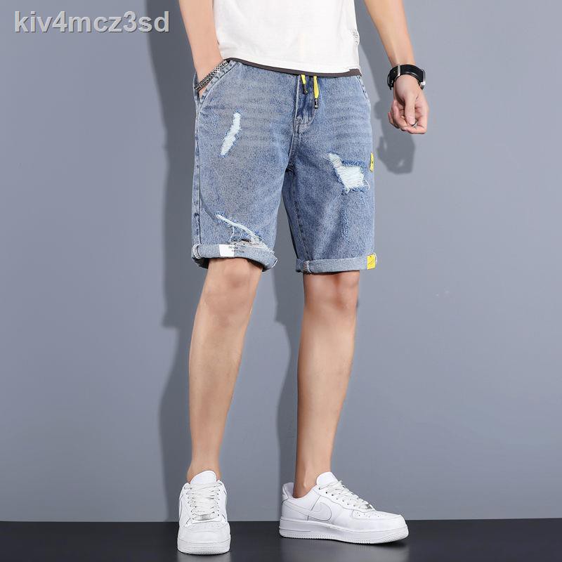 quần lót nữQuần✔Thủy triều Quần short denim nam hàng hiệu của giới mùa hè Mỏng Thẳng Lỏng Tất cả phù hợp 5 điểm Ph