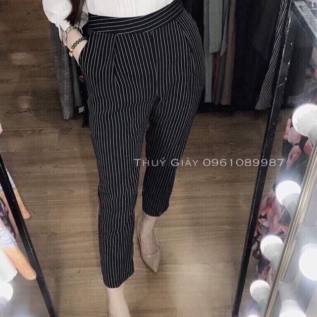 Quần baggy vải kẻ, có chun lưng