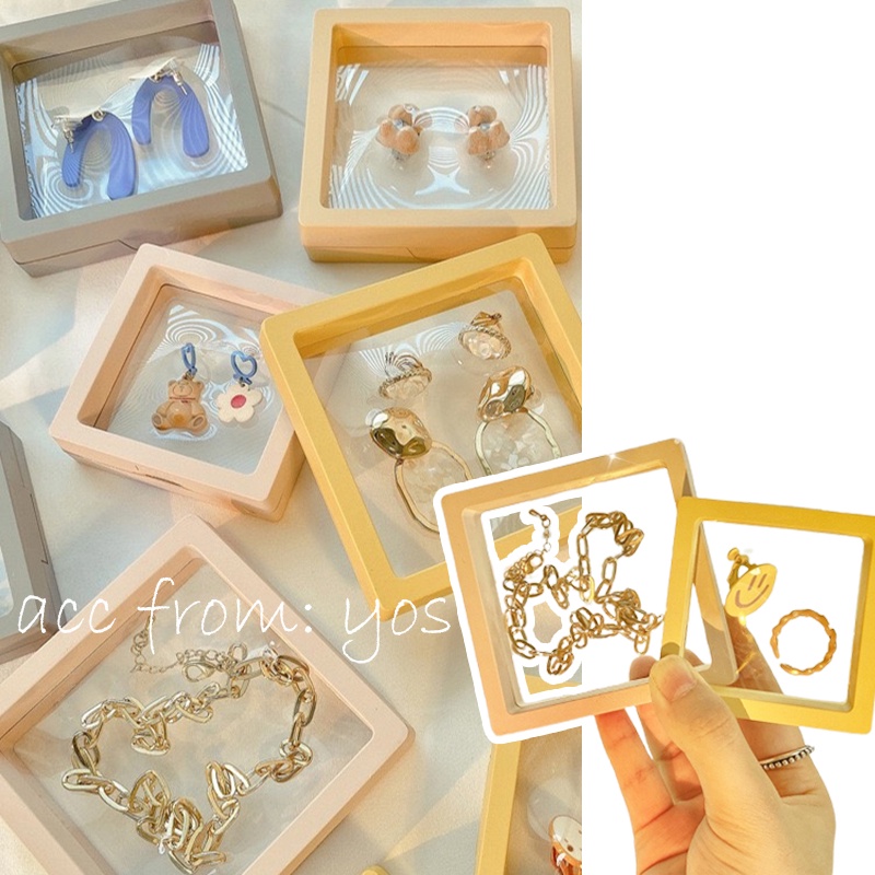 Hộp đựng trang sức trong suốt viền nhựa tiện lợi xinh xắn