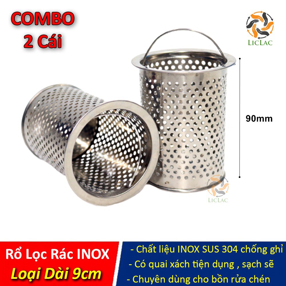 Bộ 2 Rổ Lọc Rác INOX 304 loại DÀI 9cm có quai xách tiện dụng đảm bảo sạch sẽ trong quá trình vệ sinh - LICLAC