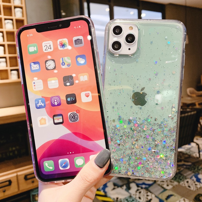 Case iPhone 11 Pro Max 6 6S 7 8 Plus X XR XS XS Max SE 2020 Epoxy Silver Foil Glitter Phone Case