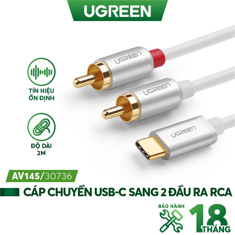 Cáp chuyển đổi USB type C sang 2 đầu hoa sen RCA dài 0.5m UGREEN US145 30733