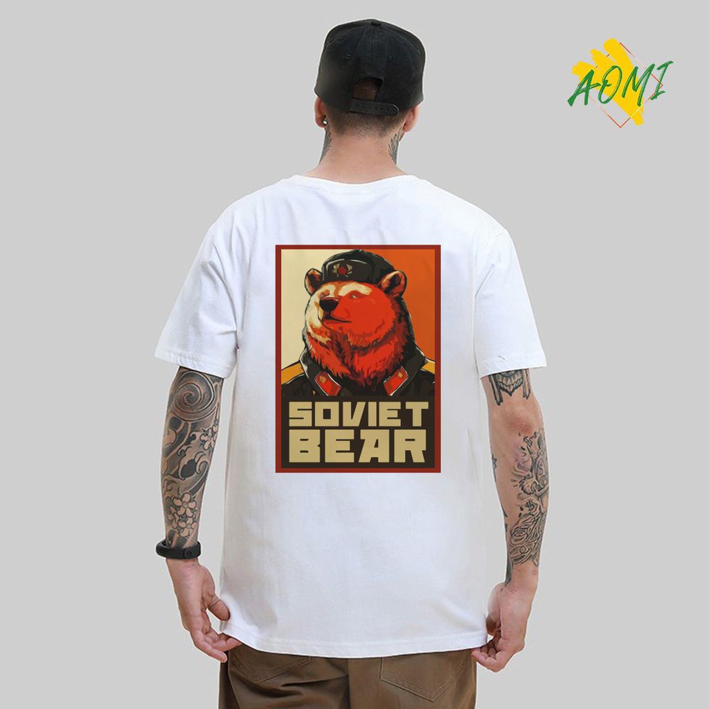 ÁO THUN UNISEX AOMI SOVIET BEAR RUSSIAN GẤU NGA TAY NGẮN TAY LỠ NAM NỮ CHẤT VẢI LOẠI MỘT
