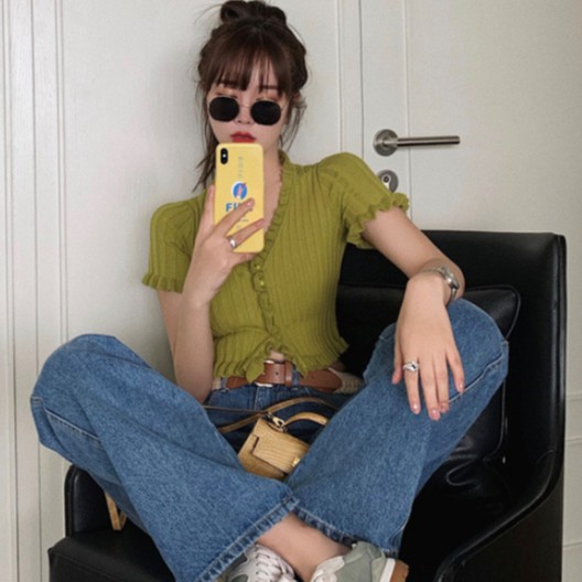 SUXI Áo cardigan dệt kim phong cách Hàn Quốc