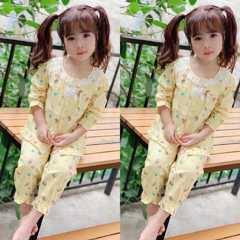 bộ pijama tay dài bé gái hoạ tiết cực xinh(size 9-25kg)-set thu đông bé gái
