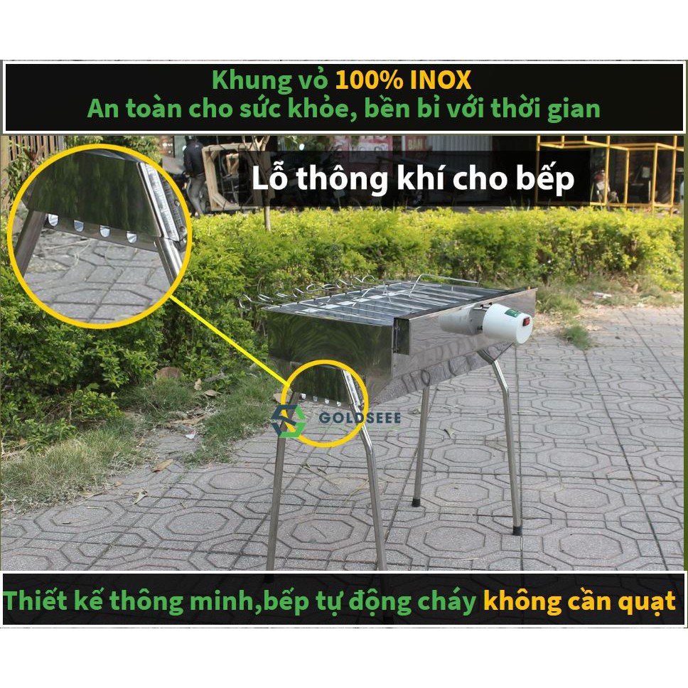 Bếp nướng than hoa TỰ XOAY, Quay cả con chim, gà, cá, sườn, tặng bộ xiên trị giá 150K