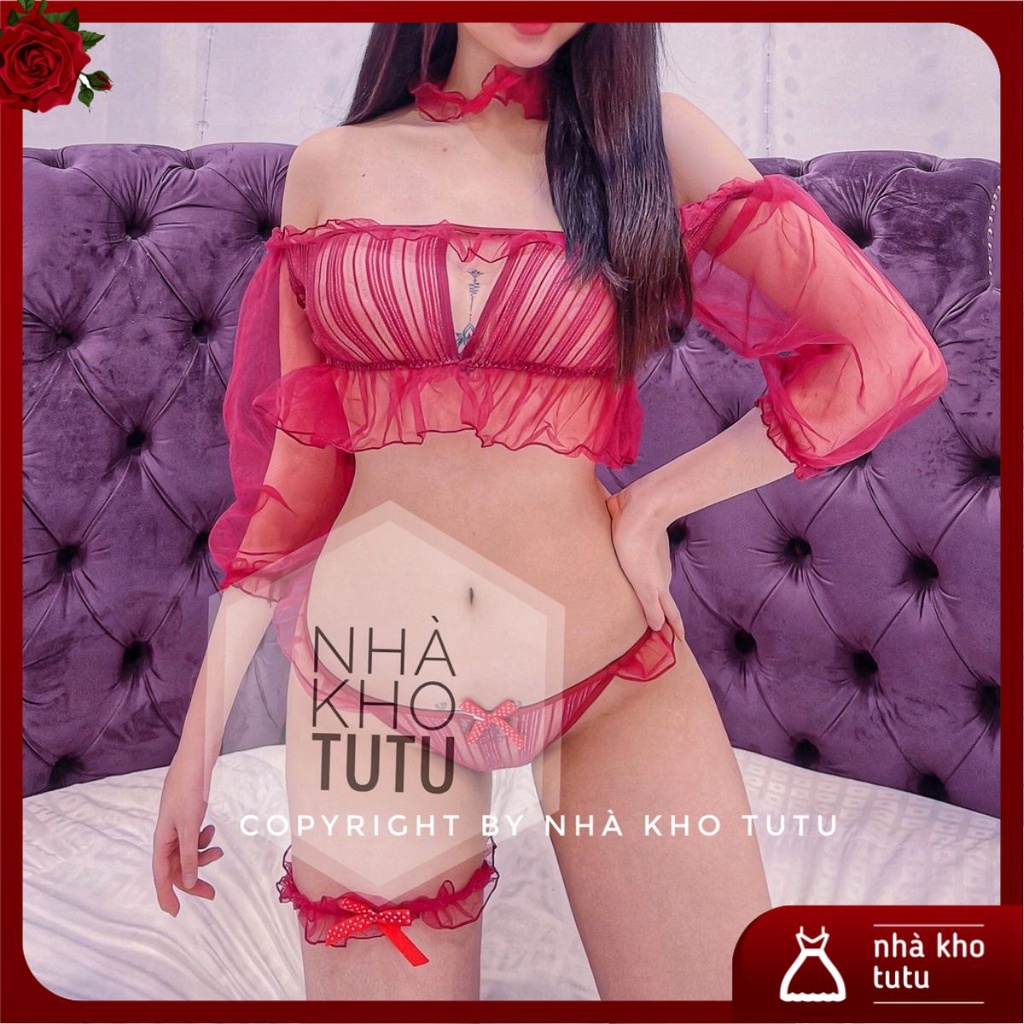 Set đồ ngủ Cao cấp ren lưới xuyên thấu L309 Nhà Kho TuTu