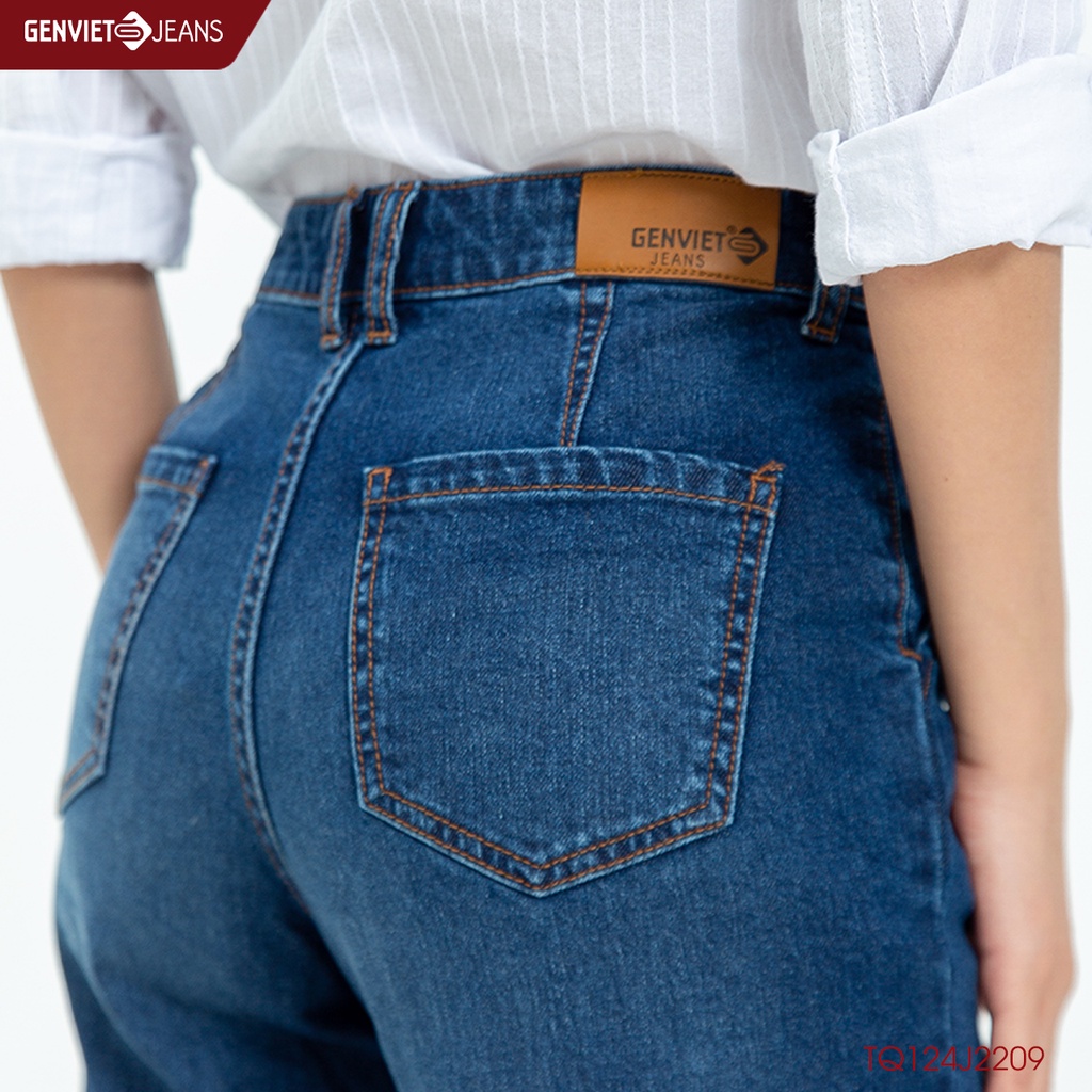 Quần Jeans Nữ Trơn Dáng Xuông Ống Rộng Cạp Cao Chất Bò Mềm Cao Cấp Basic Genviet TQ124J2209