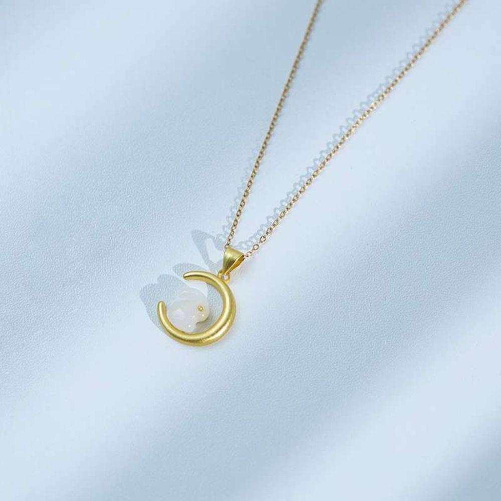 Vòng cổ Mặt Hình Thỏ Và Mặt Trăng Thiết Kế Thanh Lịch Cho Nữ