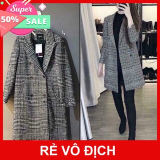 Áo Khoác Dạ Kẻ Đen 2 Lớp 🦋 Áo Choàng Nữ Dáng Hàn Quốc Siêu Xinh