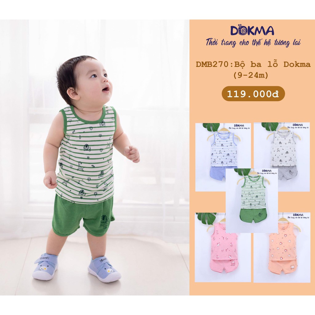 (6-24M) Bộ ba lỗ sợi tre (bamboo) cho bé - DOKMA