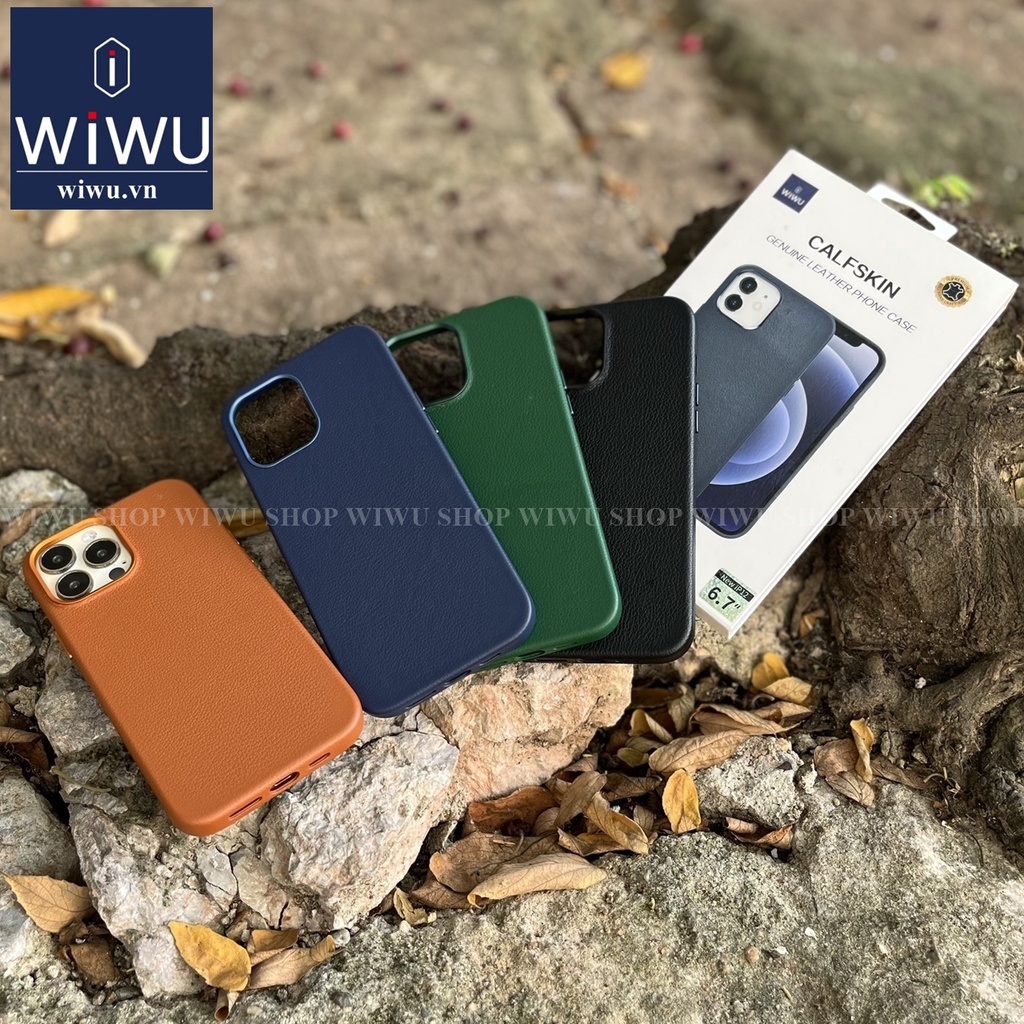 Ốp Lưng da thật WIWU Calfskin Geniunne Leather Cho Smart Phone 13 Pro , Max , chống sốc chính hãng cao cấp