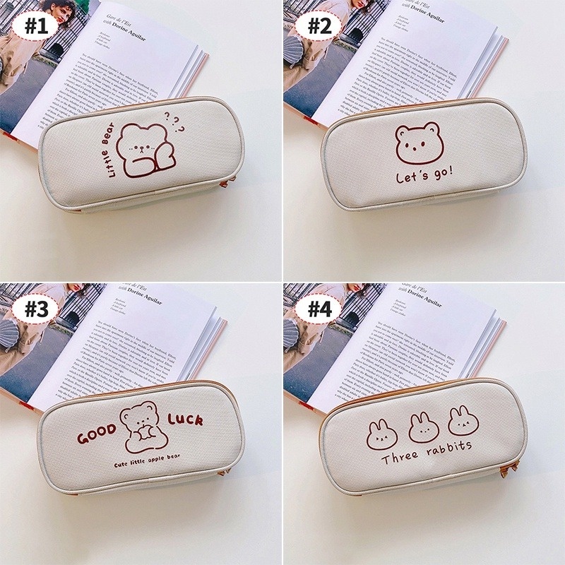 Túi Đựng Bút Bằng Vải Oxford Siêu Bền In Hình Gấu Dễ Thương