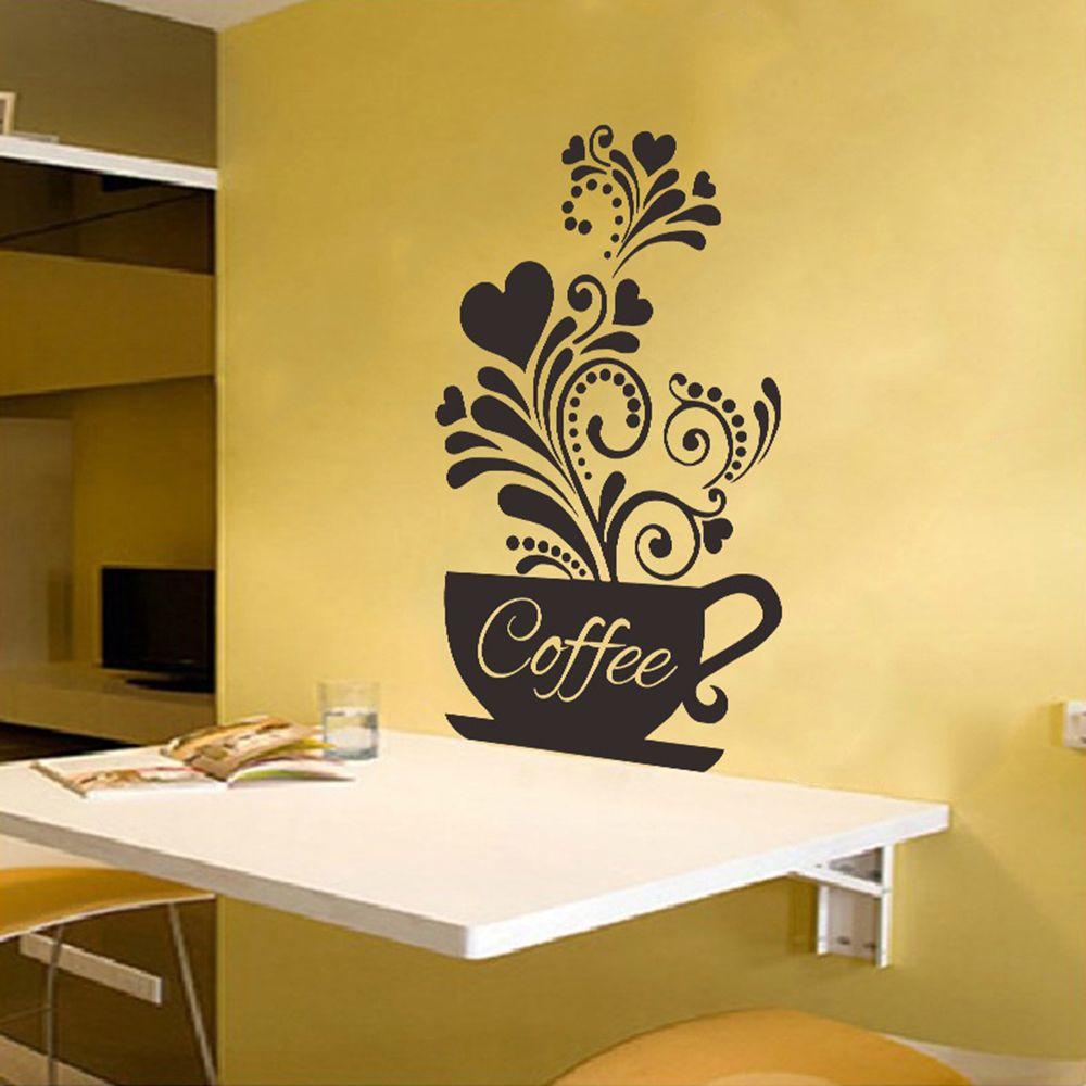 Miếng Dán Tường Trang Trí Hình Tách Cà Phê / Hoa / Trái Tim DIY
