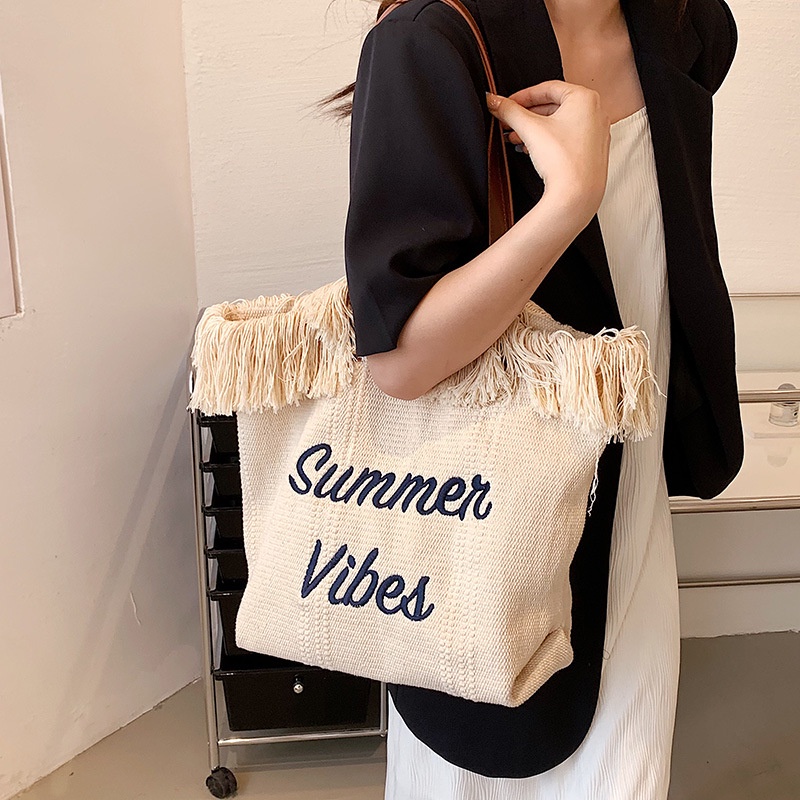 Túi Xách canvas Cỡ Lớn Thêu Họa Tiết Thời Trang Cho Nữ